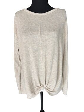 Women's Cream Knot-Front Long Sleeve Top